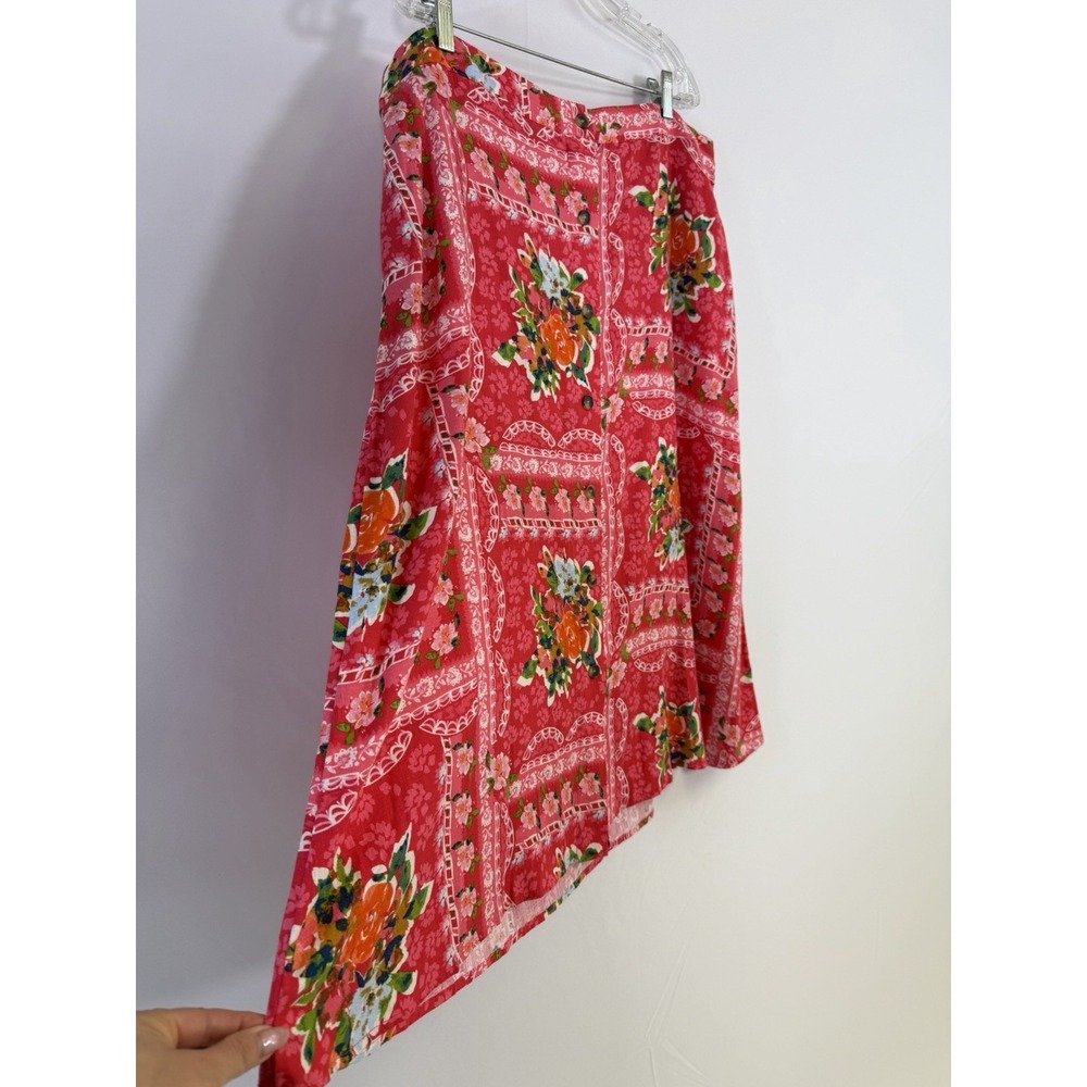 Lauren Conrad Red Floral Midi Skirt Linen Blend Women's XXL Elastic Waist Fairy - Picture 10 of 10